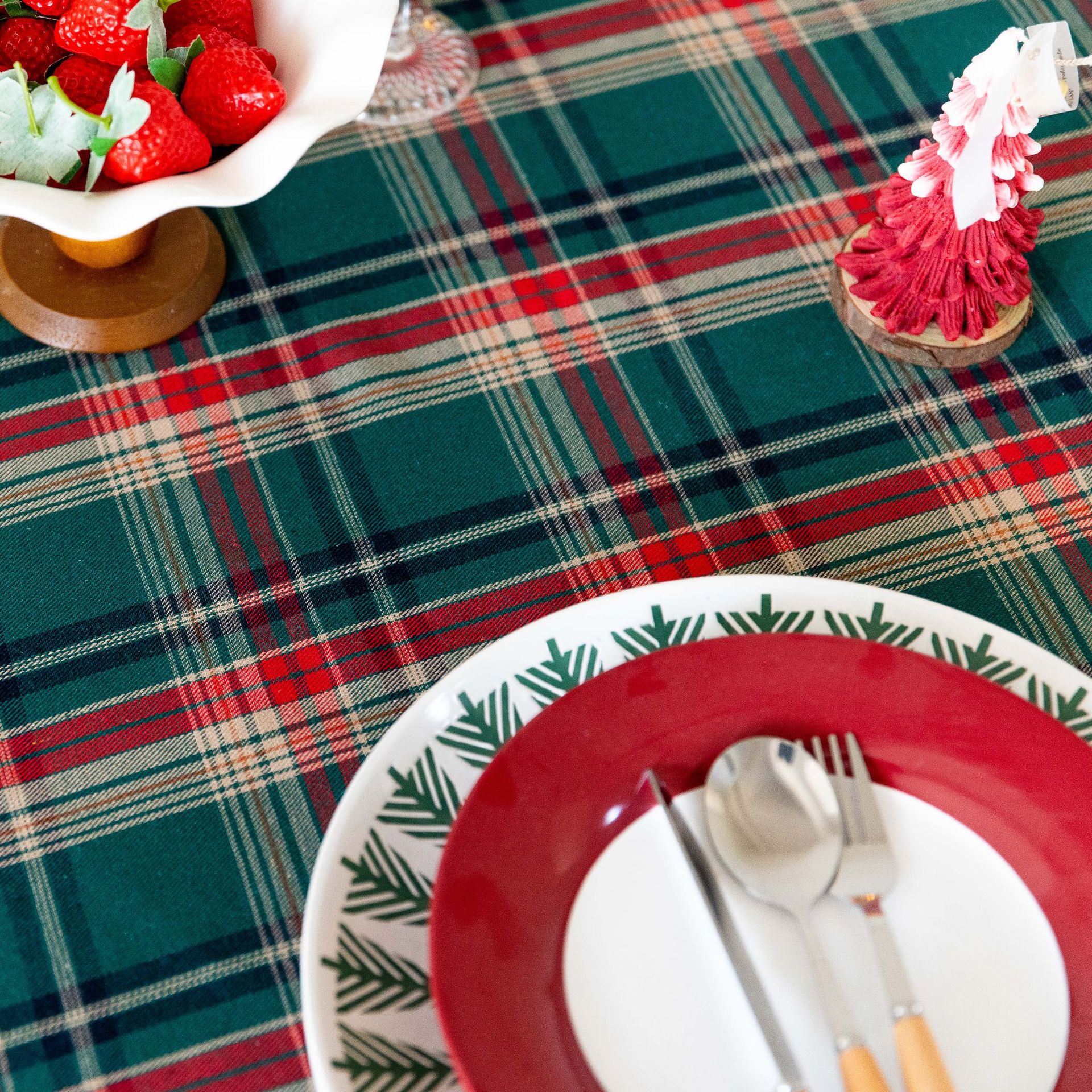 Tablecloth, coffee table, cotton and linen decorative table, ins style best-selling rectangular retro dining table, festive red Christmas checkered pic 3