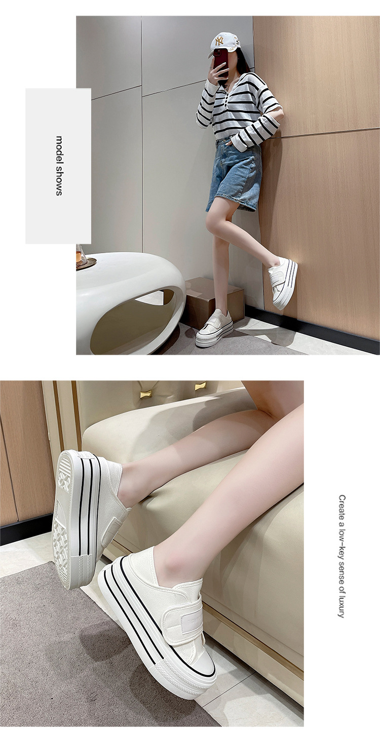 厚底两穿小白鞋女2024夏季新款一脚蹬懒人鞋增高半拖魔术贴帆布鞋详情5