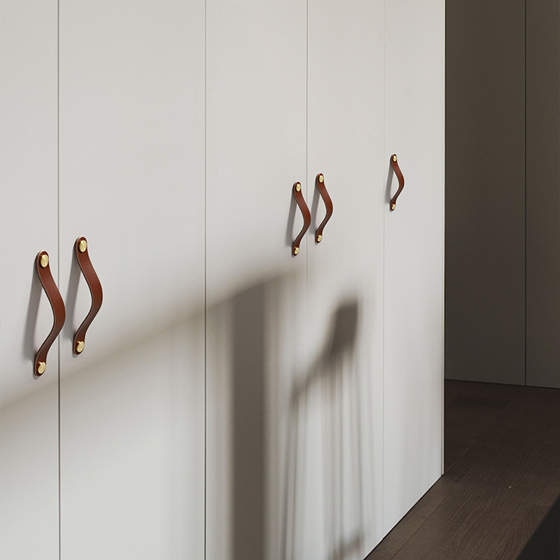 Direct sales from the manufacturer of cross-border colored brass leather handles for kitchen and wardrobe door leather handles, buttons, and leather material storage box handles pic 10