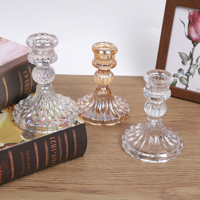 Creative home minimalist ins glass candlestick, home candle base, dining table candle stand pic 5