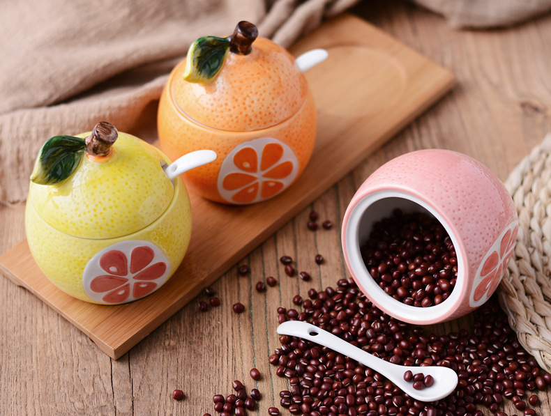 Creative Japanese kitchenware, orange ceramic seasoning bottles and jars, seasoning jars, seasoning boxes, spice jars, salt jars pic 43