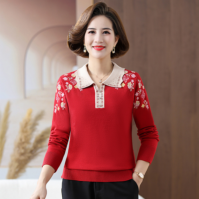 New autumn collection for middle-aged and elderly mothers: Solid color loose knitted pullover sweater with a baby collar for women. 2023 casual mom wear pic 7