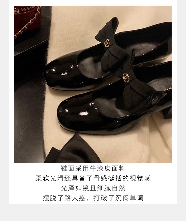 葡萄妈蝴蝶结玛丽珍鞋女法式高跟鞋真皮女鞋小香风粗跟制服皮鞋女详情14