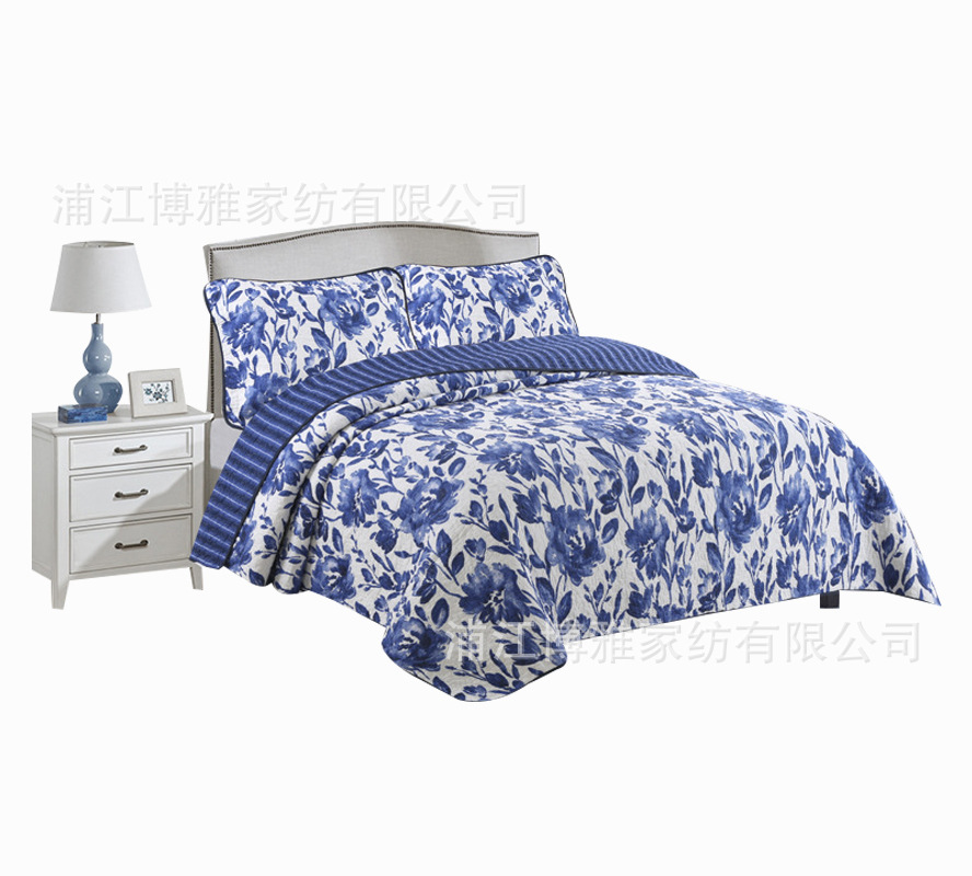 Export Amazon supplies pure cotton bed covers, quilted floral washed quilts, three-piece sets, quilted quilt factory wholesale pic 20