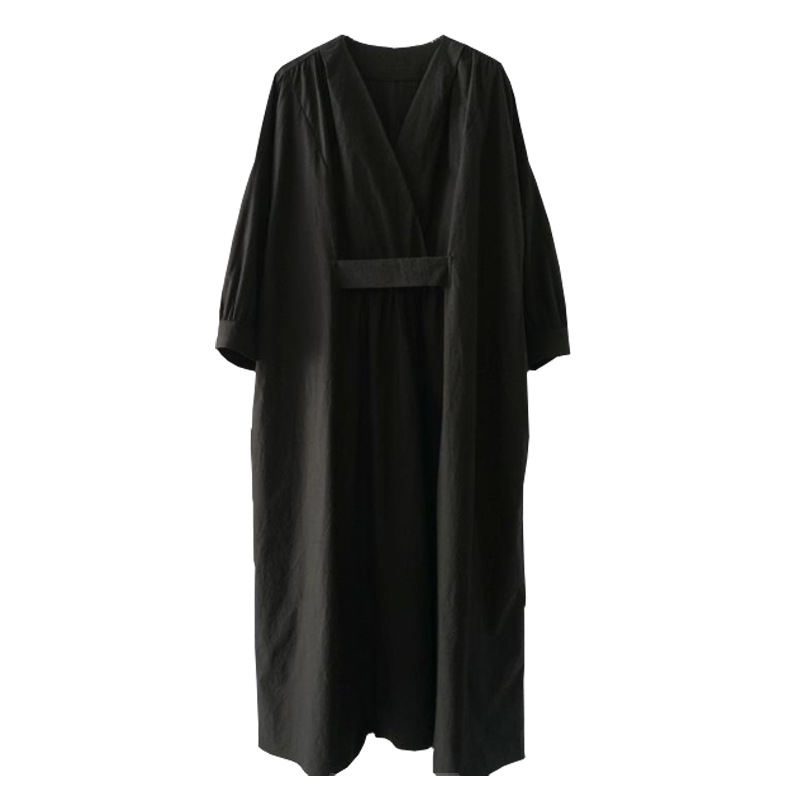 2022年新款日韩款过膝长款时尚套头气质学院风森女系V领打底裙女详情4