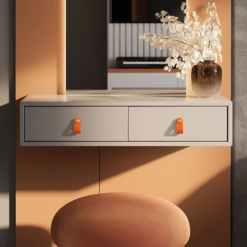 Direct sales from the manufacturer of cross-border colored brass leather handles for kitchen and wardrobe door leather handles, buttons, and leather material storage box handles pic 8