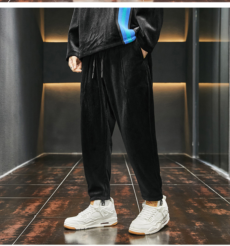 Corduroy casual pants for men, 2022 autumn/Winter new loose trendy brand tight-fitting sport pants, Harem pants with fleece sweatpants for men pic 13