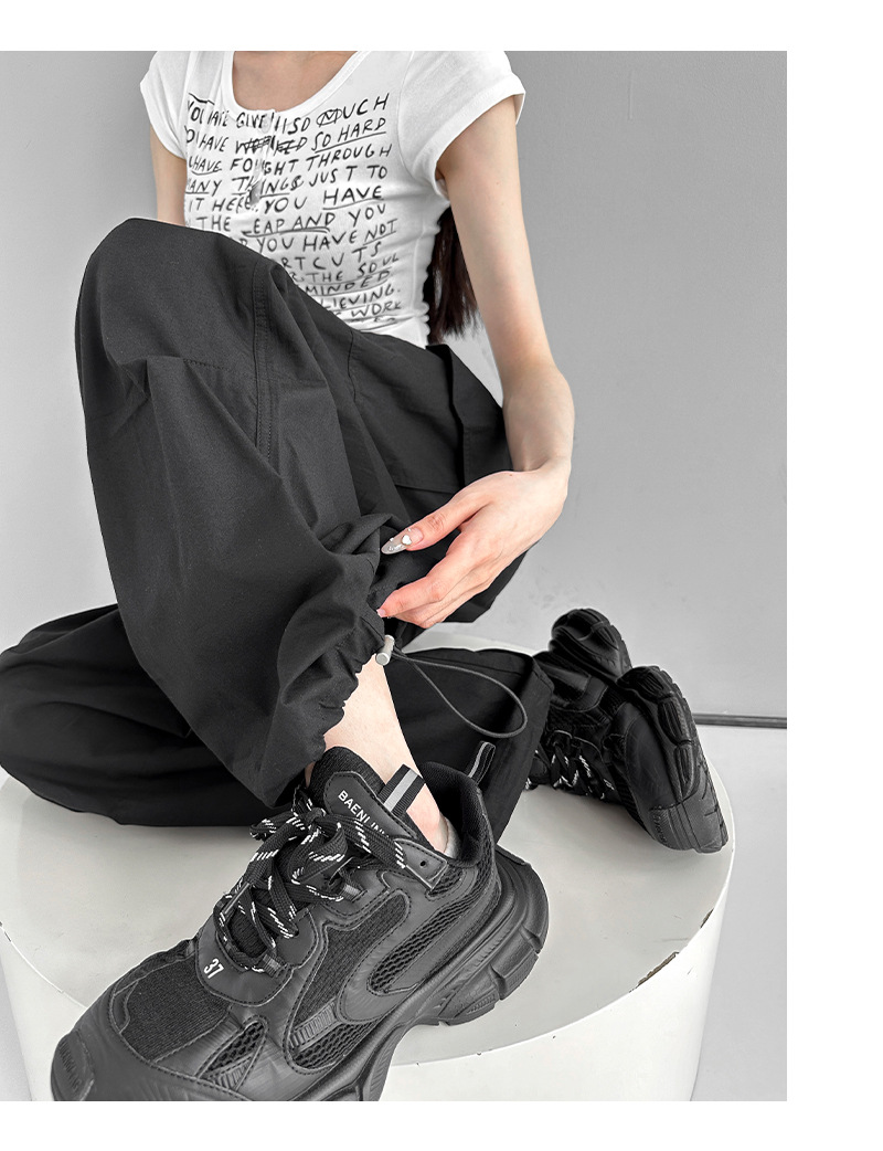 美式白色工装裤女夏季薄款潮流百搭宽松显瘦束脚休闲裤高腰运动裤详情11