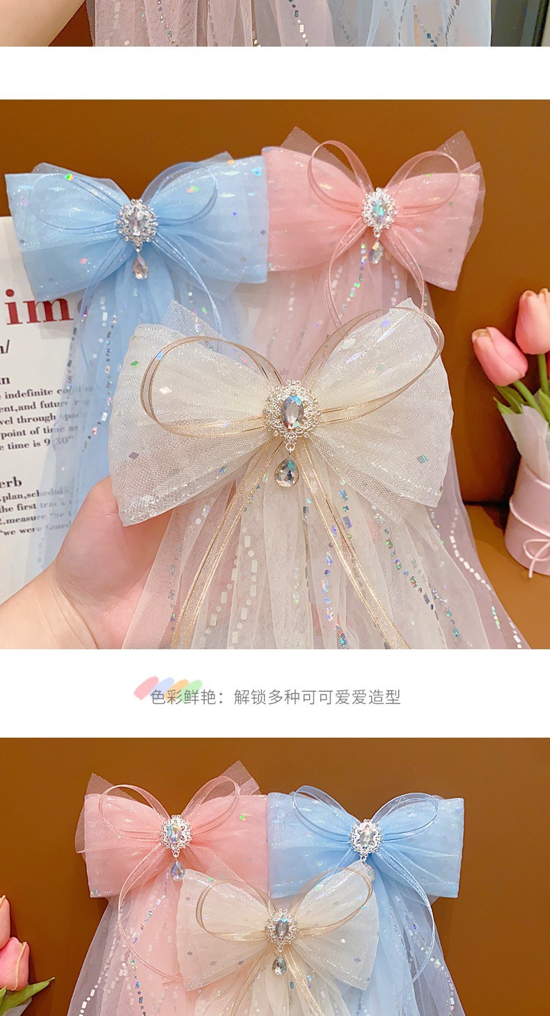 儿童发夹女童超仙钻石蝴蝶结飘纱发夹宝宝长飘带头饰小女孩发卡详情10