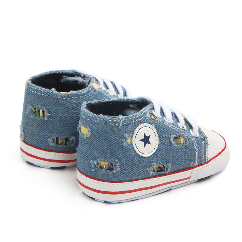 Wholesale of baby shoes for foreign trade, baby shoes, lace-up denim, perforated walking shoes 1247 pic 13