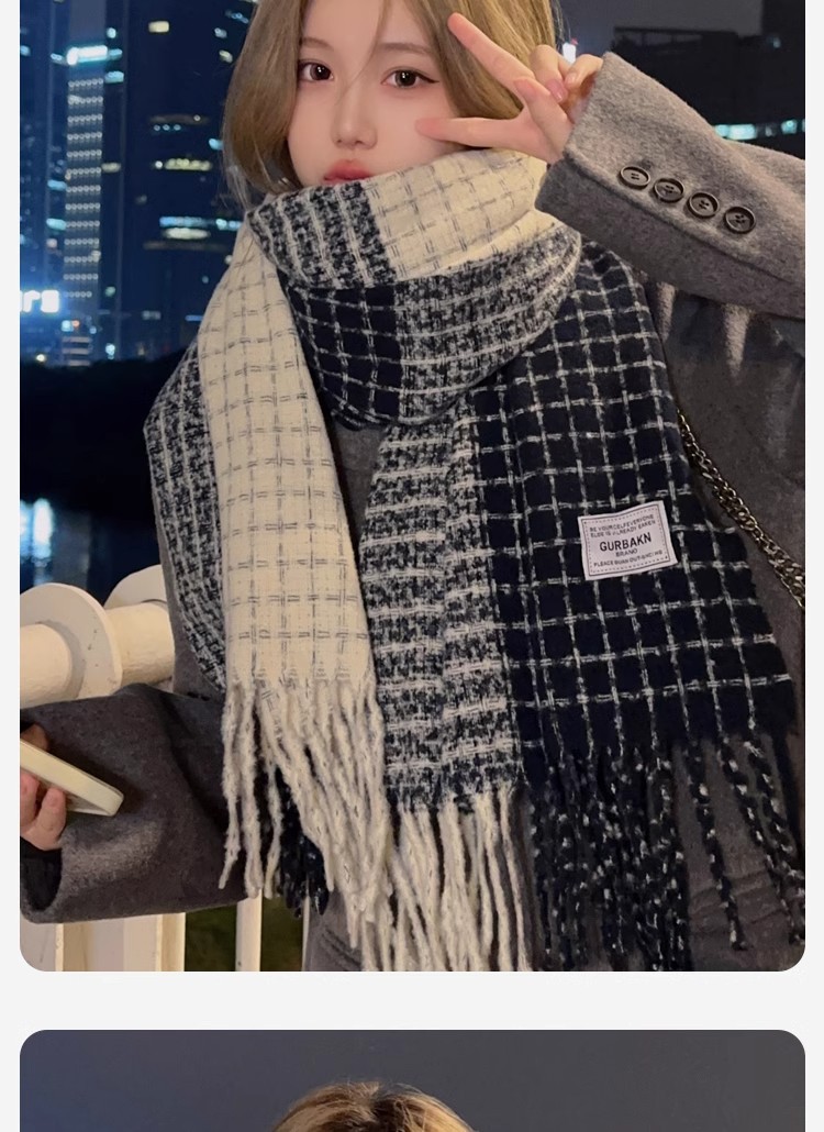 The new winter Maillard faux cashmere scarf, stylish checkered shawl, dual-purpose, warm and versatile in winter, Korean-style scarf pic 5