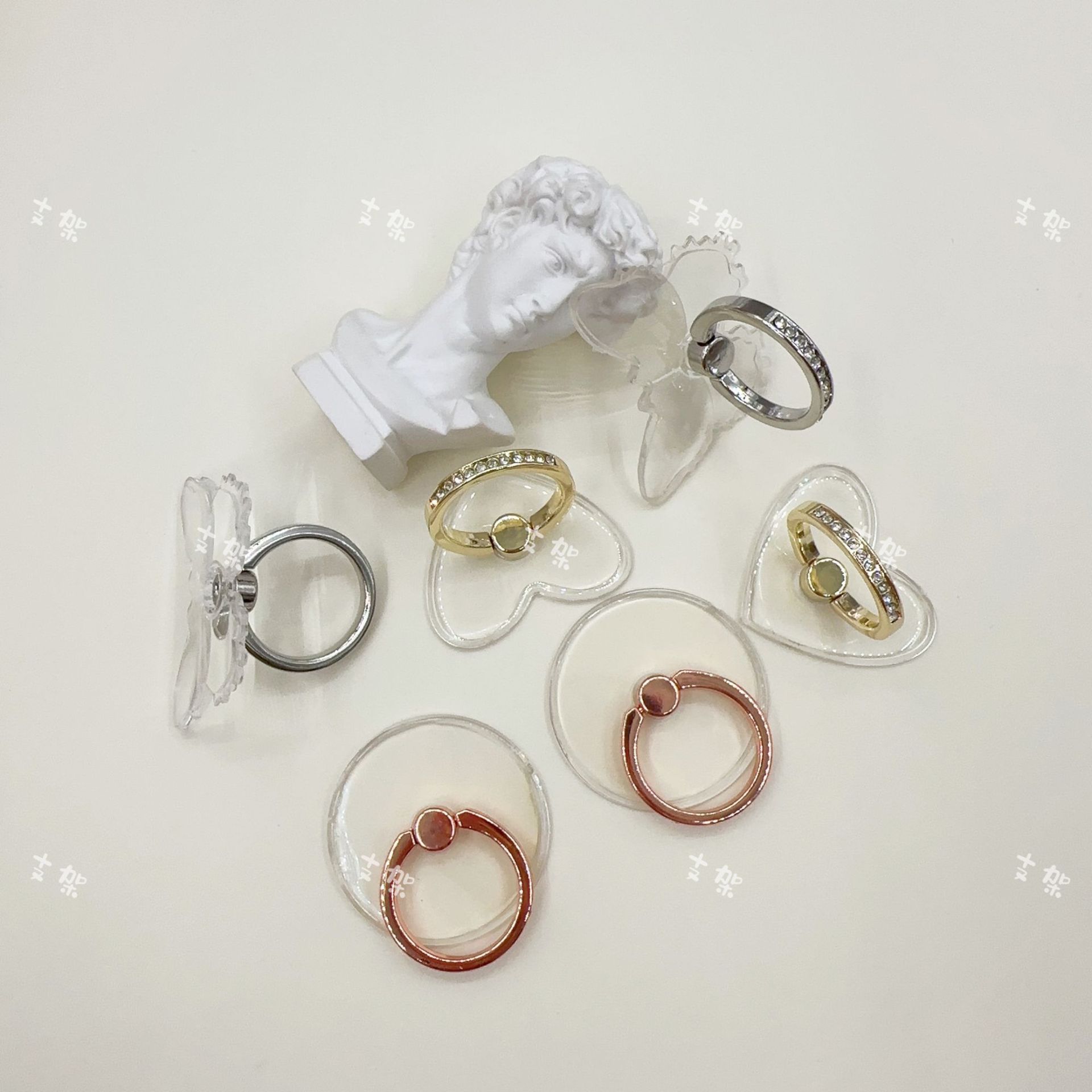 透明钻石指环扣手机支架 水晶指环扣支架金属环手机支架PC亚克力详情1