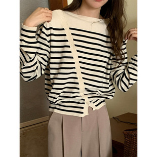 撞色拼接毛衣外套开衫女2022秋冬新款宽松设计感加厚针织开衫女装详情15