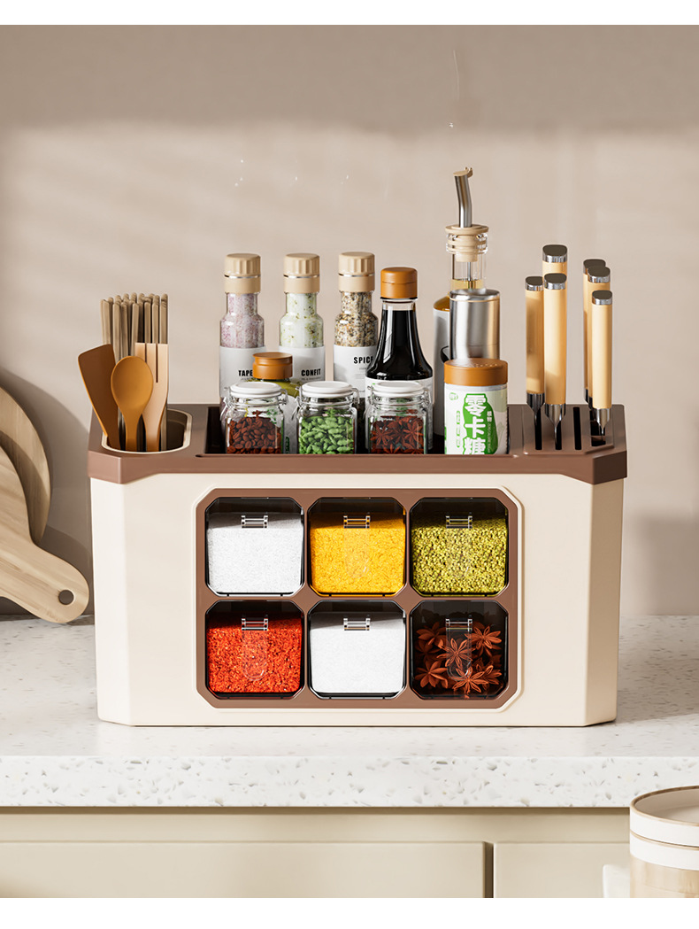 Kitchen storage rack, household countertop, multi-functional seasoning box, knife rack, draining storage rack, kitchenware seasoning storage rack pic 18