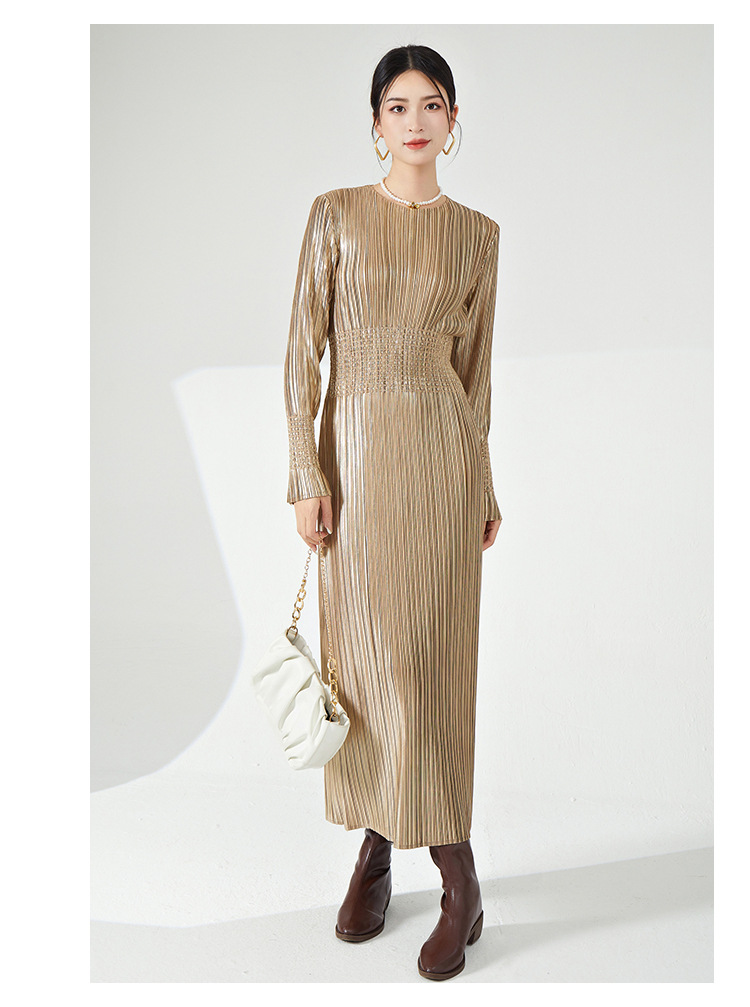 高档礼服三宅时尚连衣裙热卖新款法式收腰高弹褶皱气质优雅长裙子详情44