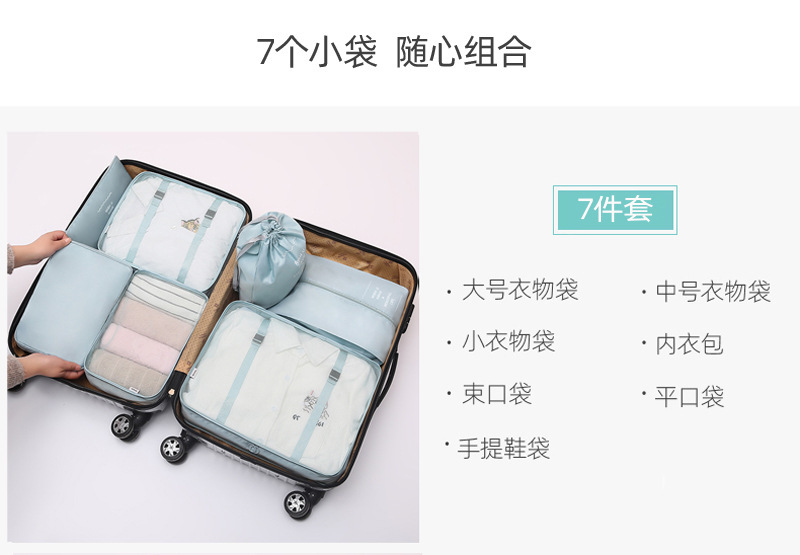 Travel seven-piece set storage bags, thickened luggage and clothing classification and organization storage bags for business trips and travels, wholesale from manufacturers pic 33