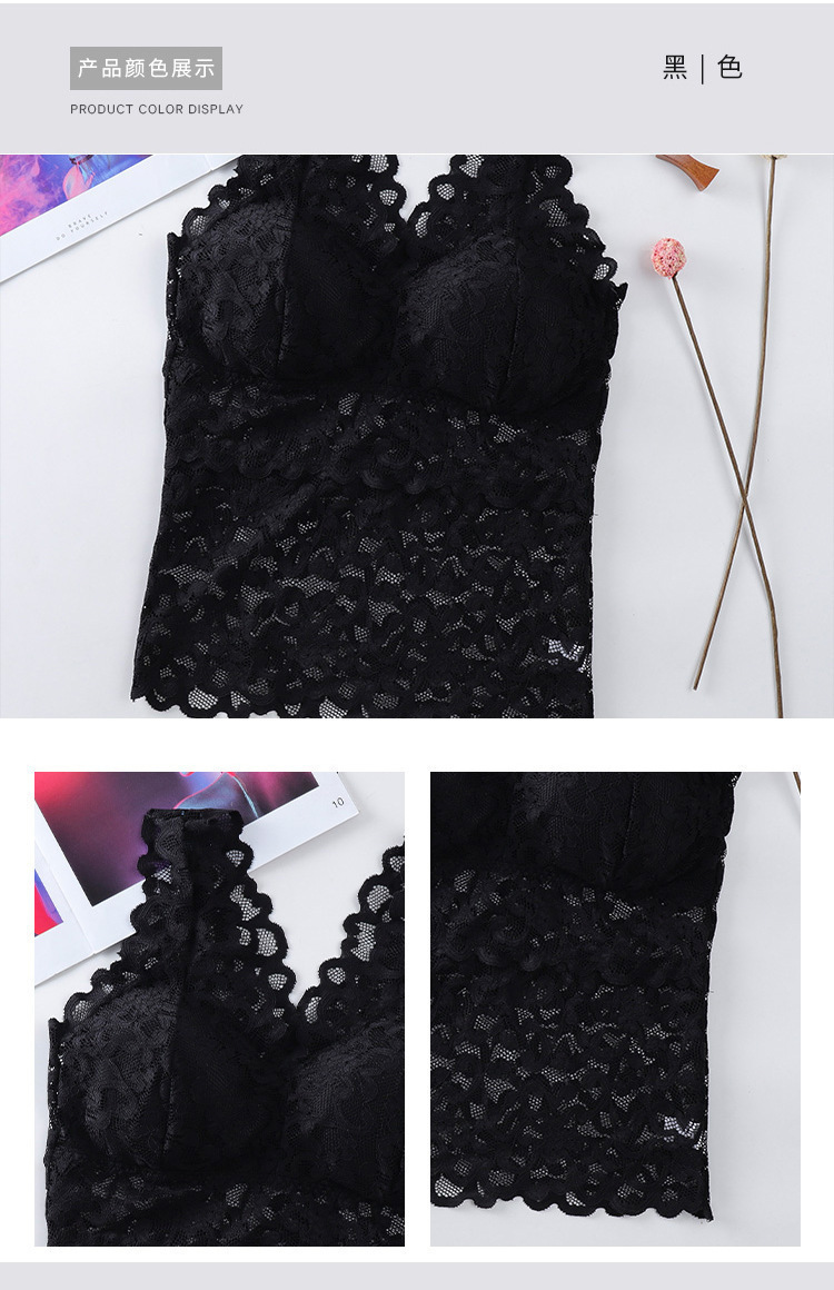 美背网红背心性感蕾丝V领吊带长款外穿内衣打底防走光带胸垫抹胸详情13