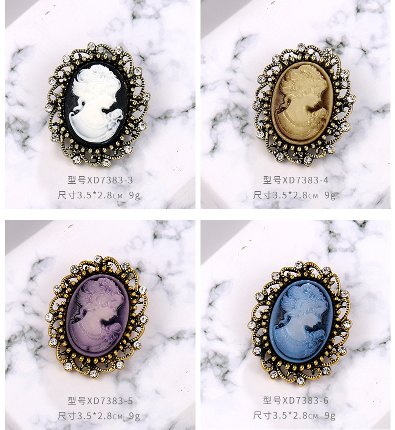 欧美时尚外贸卡梅奥胸针美人头胸花 合金水钻胸花服饰 别针配饰女详情5