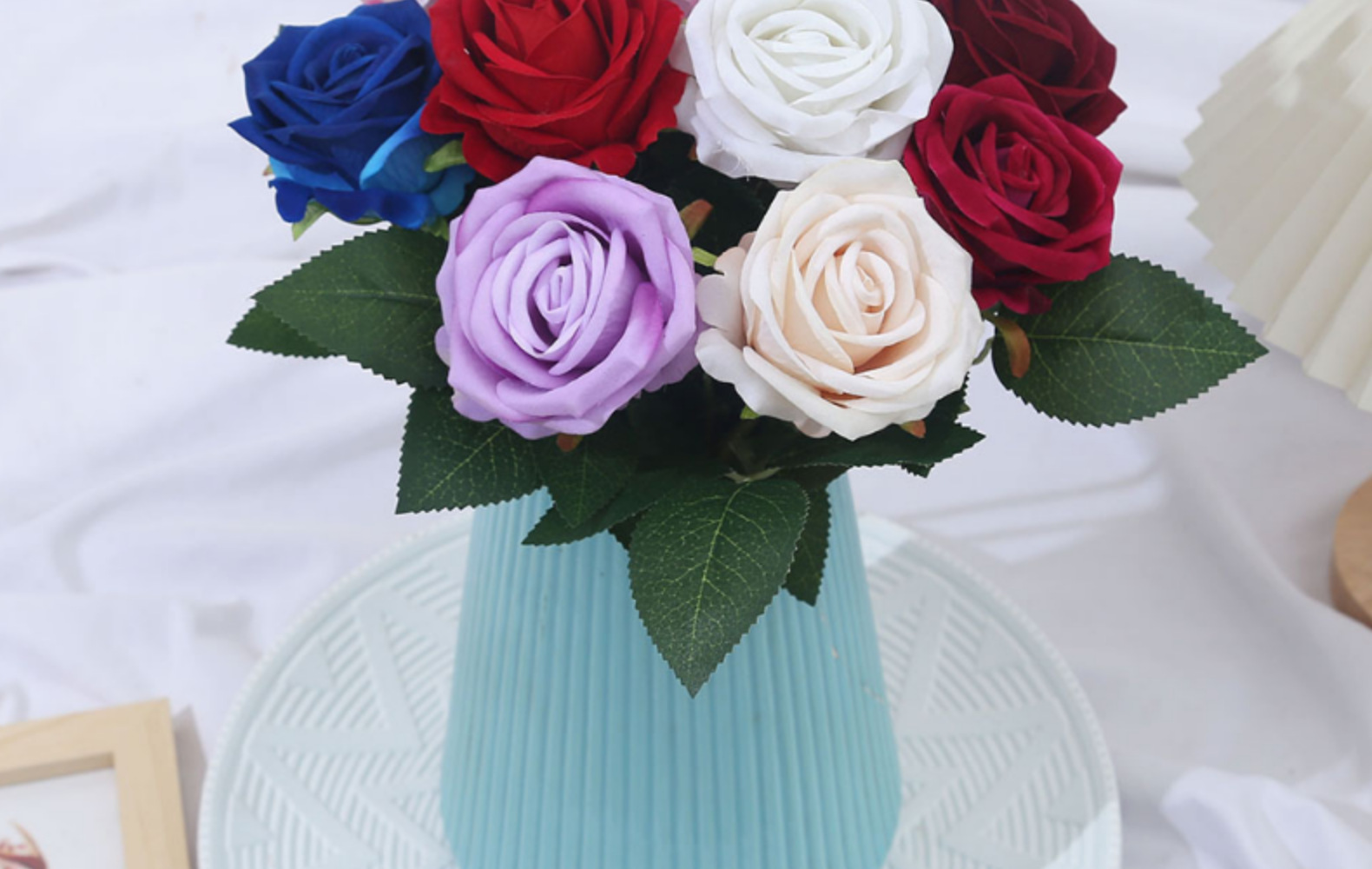 单支手感绒布仿真玫瑰花玫瑰瀑布情人节婚礼花束插花花墙装饰假花详情28