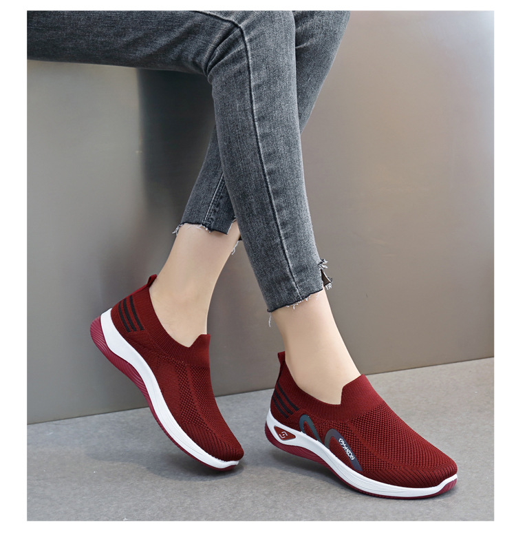 2023新款飞织一脚蹬袜子口休闲女鞋按摩底透气妈妈鞋健步运动鞋详情38
