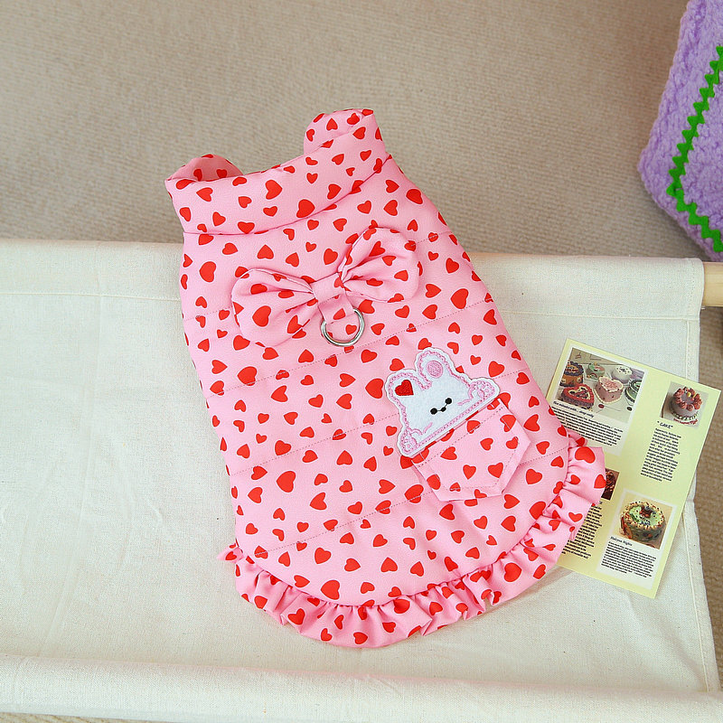 Pet clothing autumn and winter new collection: Teddy cotton skirt, Pomeranian small dog clothes, dog clothes, cat, All Heart Dot cotton clothes pic 12