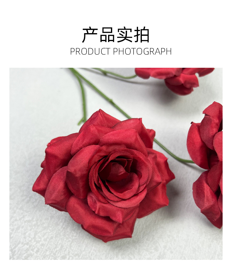 3头钻石玫仿真花婚庆用花玫瑰仿真花装饰摆件假花婚庆地排花玫瑰详情12