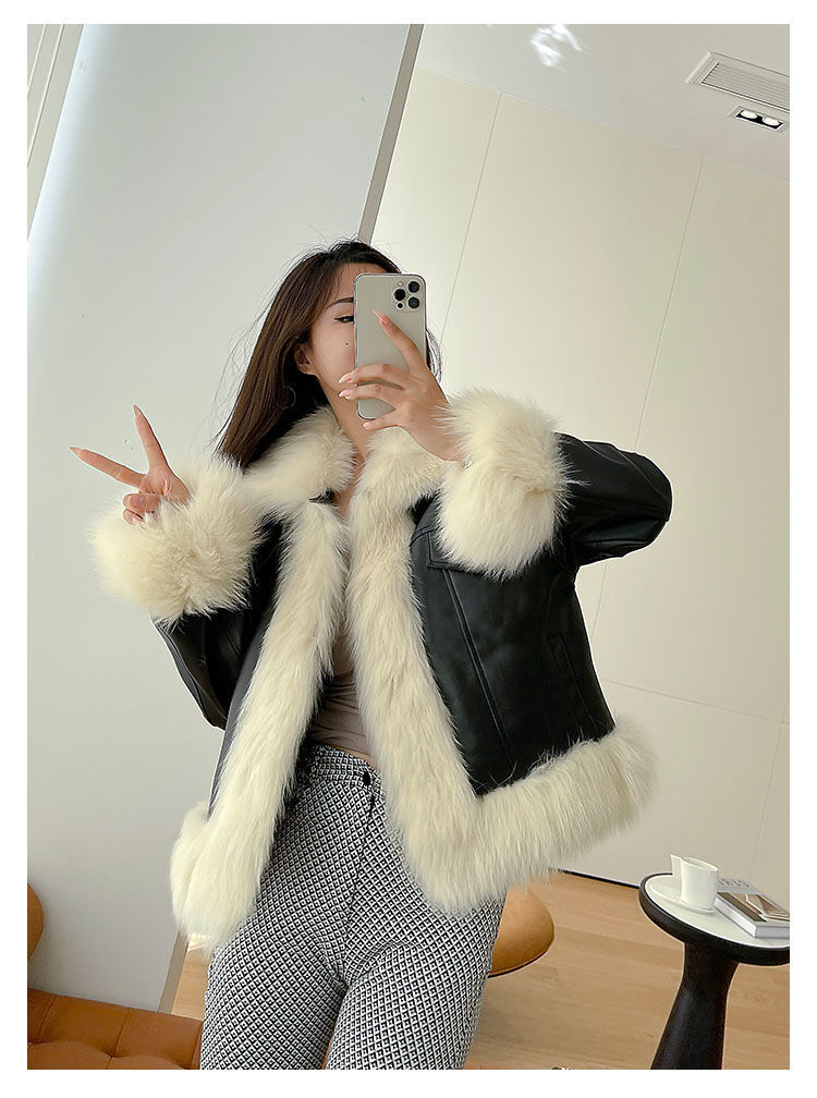 海宁秋冬新款仿狐狸毛皮草外套女宽松显瘦短款仿绵羊皮时尚皮衣女详情9