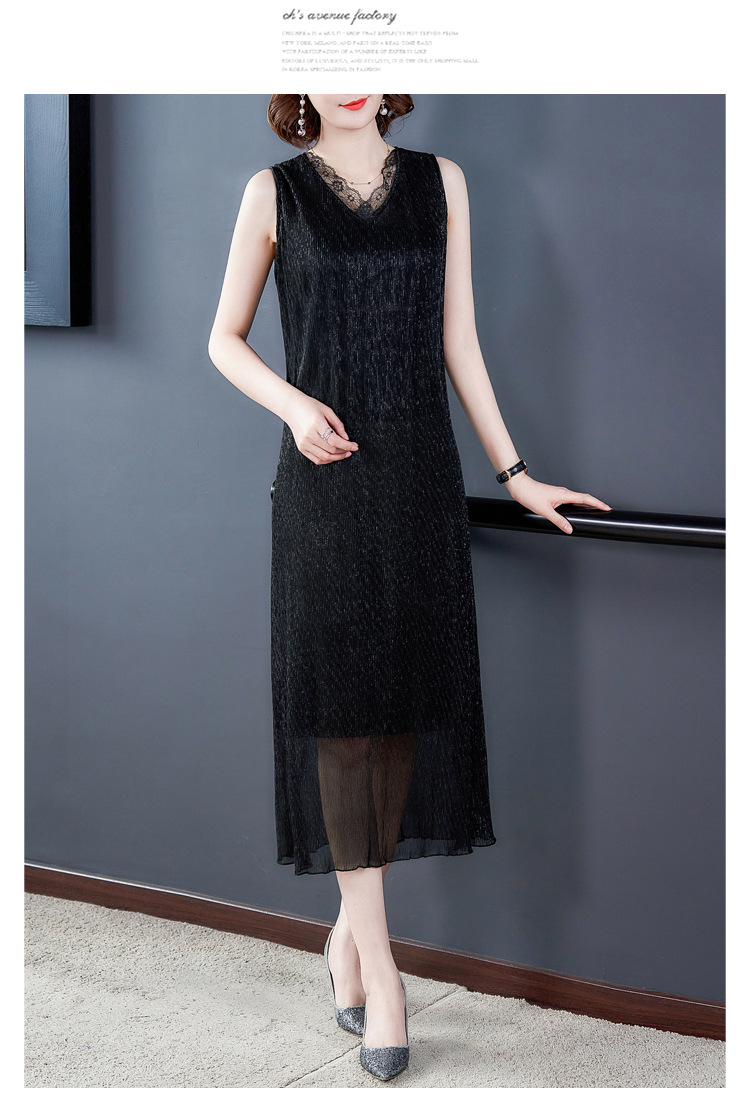 蕾丝连衣裙夏2024夏季新款女装韩版小黑裙时尚修身V领无袖连衣裙详情10