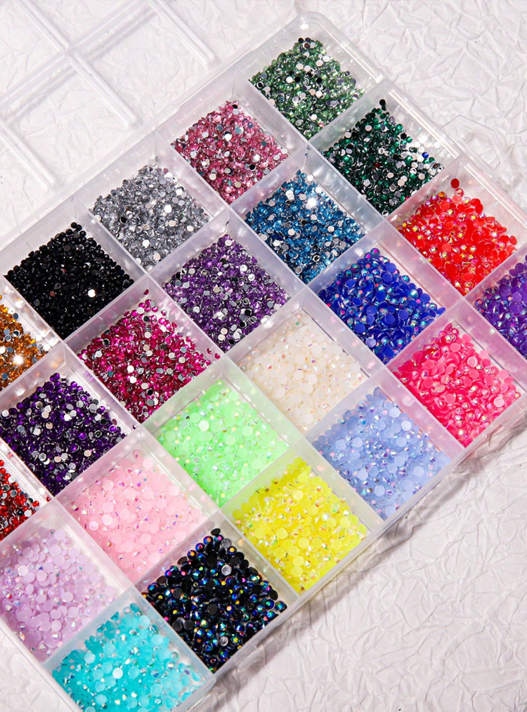 Cross-border nail art 24-grid resin colored diamond box set mixed and matched accessories 2mm and 3mm size mixed iriered round diamonds pic 1