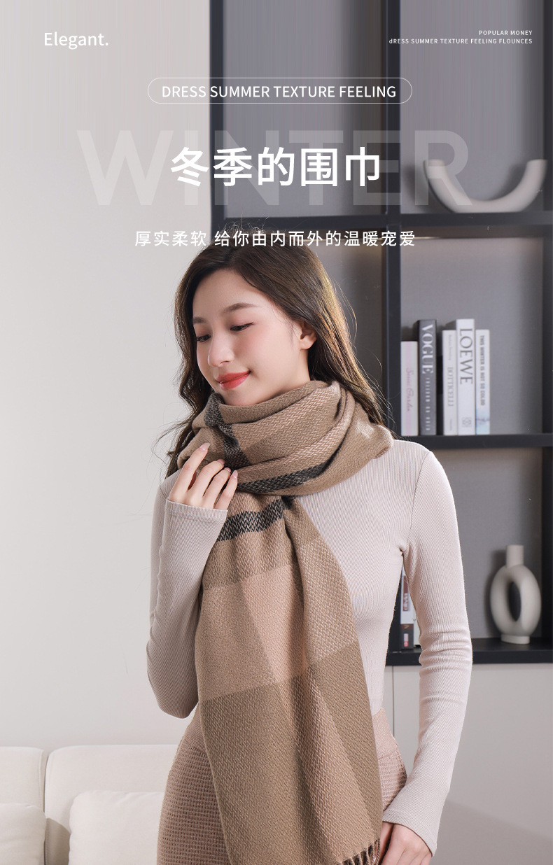 Check scarf Women 2023 Winter New style fashionable, versatile and warm imitation fashion cashmere scarf shawl factory wholesale pic 3