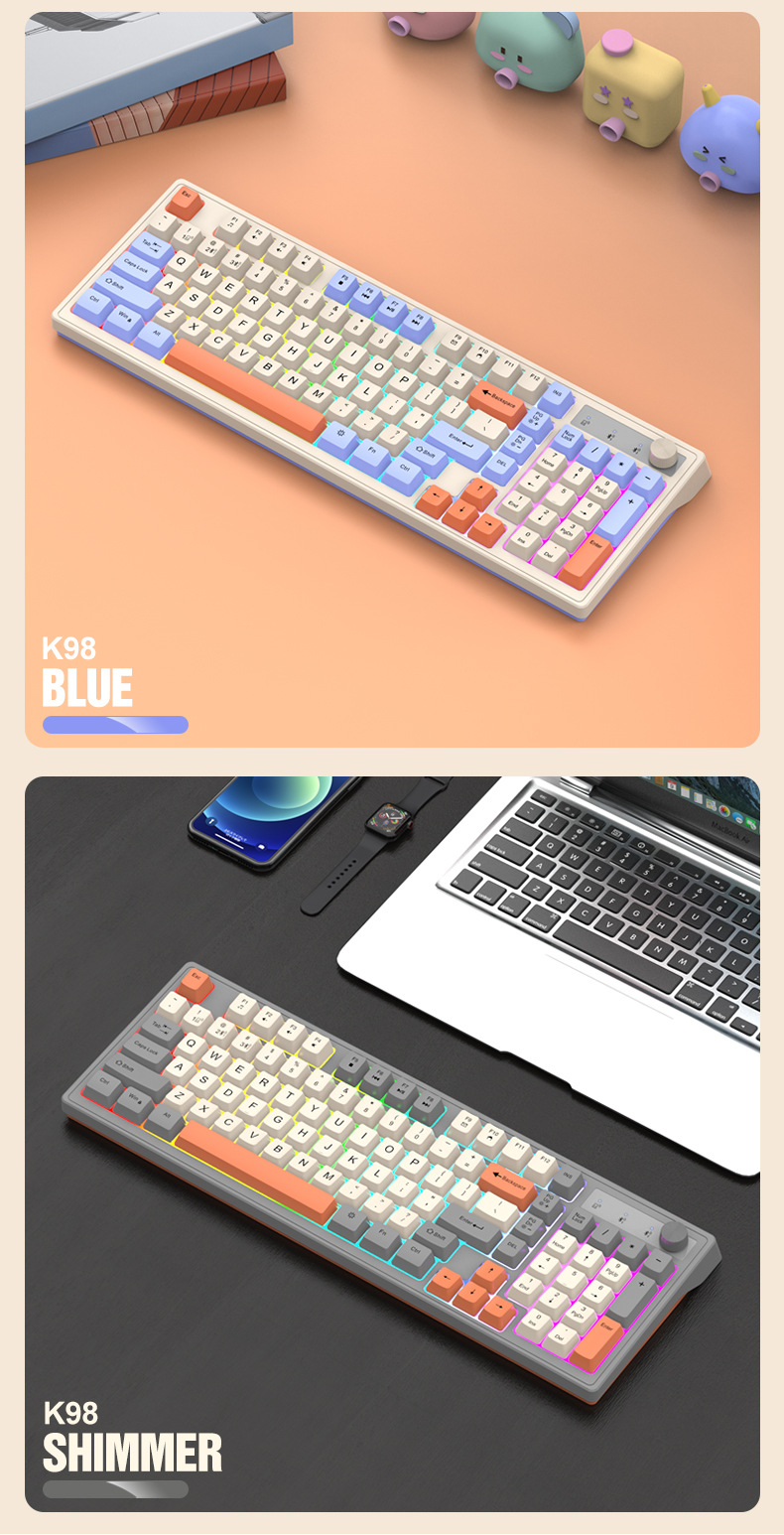 Viper K98 wireless Bluetooth dual-mode mechanical feel keyboard, fashionable color-blocking office luminous gaming computer keyboard pic 27