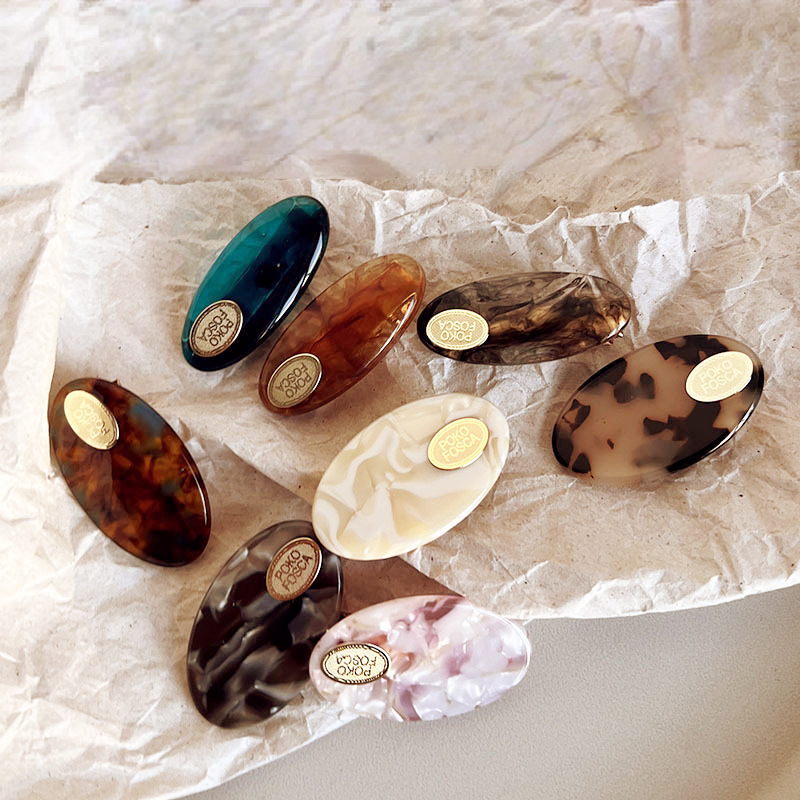 韩国复古醋酸边夹发夹高级感百搭刘海夹小金标椭圆一字夹女详情3