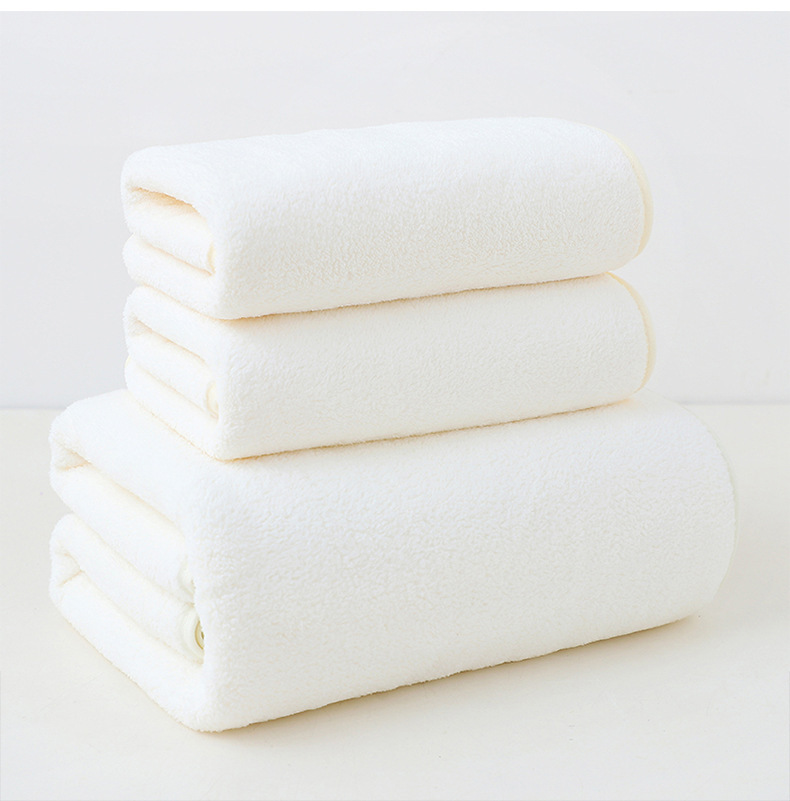 Wholesale of coral fleece thickened bath towel sets with the same style as Internet celebrities, plain soft and absorbent household face towels pic 12