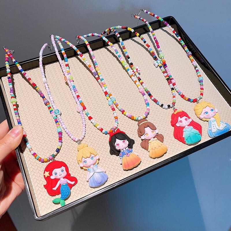 跨境新款儿童项链首饰套装炫彩串珠手链卡通发箍耳环公主女童配饰详情3