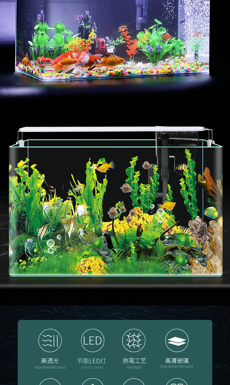 Fish tank, aquarium, lazy person, transparent hot-bent golden fish tank, living room, balcony, home decoration, small and medium-sized ecological aquatic plant tank pic 2
