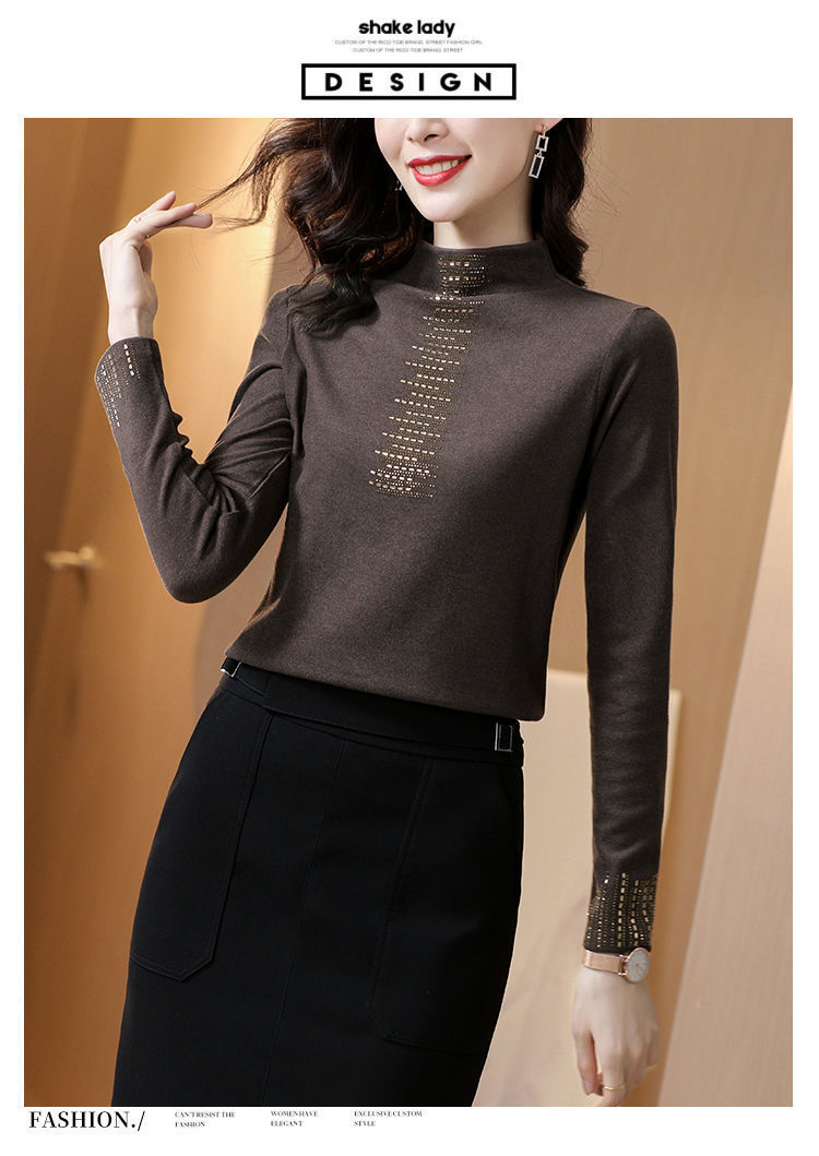 2022双面德绒打底衫女秋冬加厚长袖烫钻上衣女修身潮详情13
