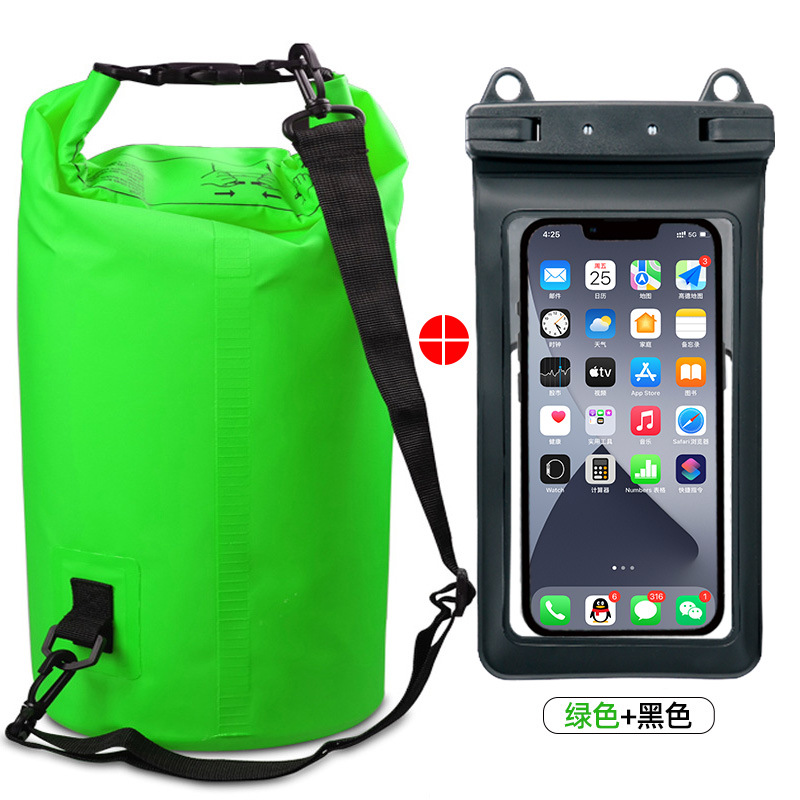 夹网防水桶+双挂钩实色PVC手机袋=绿色+黑色组合款