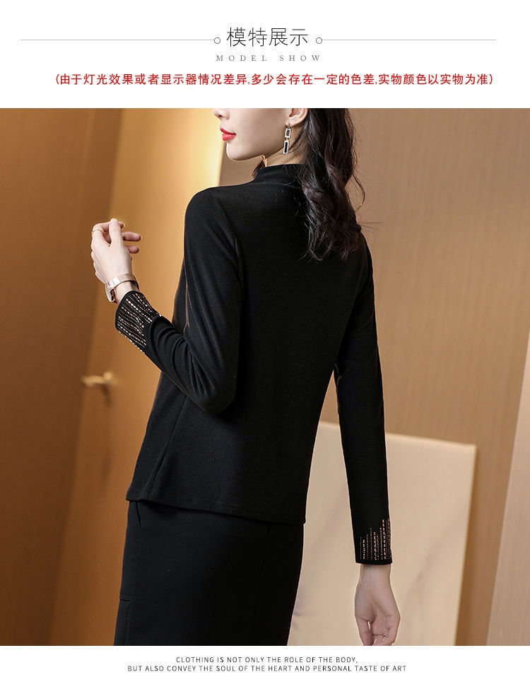 2022双面德绒打底衫女秋冬加厚长袖烫钻上衣女修身潮详情8