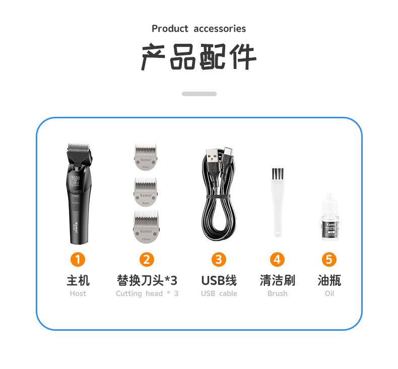 科美/KEMEI新款粉末冶金刀头电推子理发剪大功率专业宠物理发器KM-1857详情9