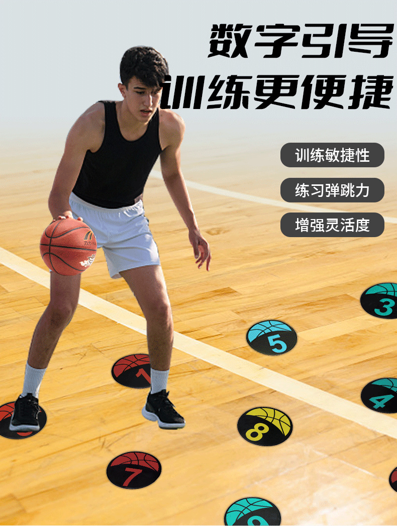 23cm训练篮球地垫 数字1-10标志盘 足球篮球数字标志碟 不干胶标签 地标垫 助力运动训练详情4