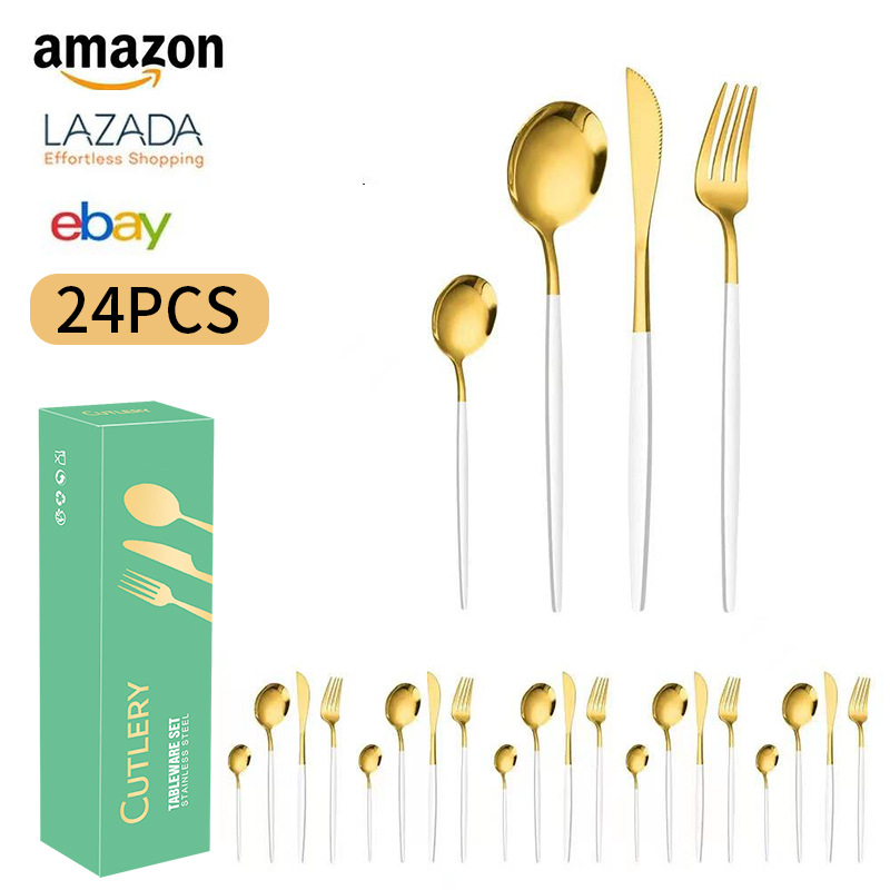 Cross-border Amazon Portuguese stainless steel tableware 24-piece set for 6 people, Western steak, knife, fork and spoon gift box set pic 12
