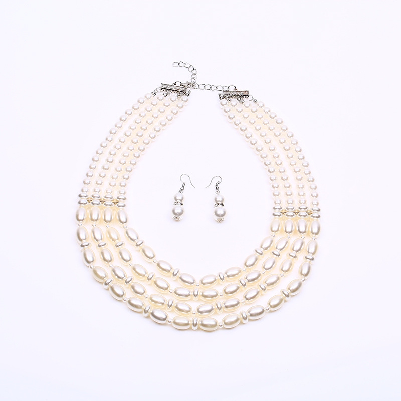 A set of fashionable bride imitation pearl necklaces and earrings with the same style as Douyin Internet celebrities, versatile for women, wholesale of headwear at street stalls and night markets pic 4