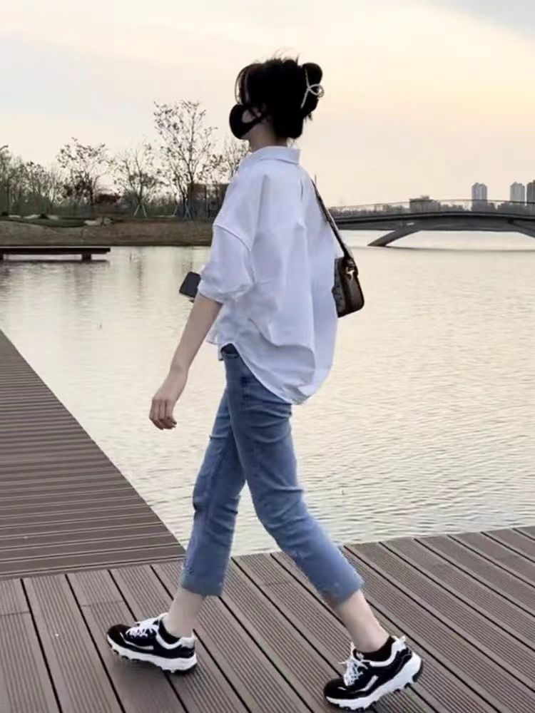 【仿棉】2022夏季后背镂空衬衫女士设计感时尚休闲洋气感上衣详情14