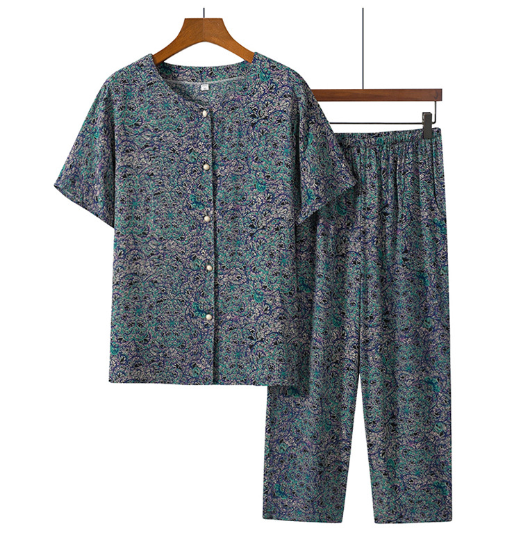 中老年人女奶奶夏季套装棉绸衬衫妈妈装两件套衬衣上衣老太太短袖详情16