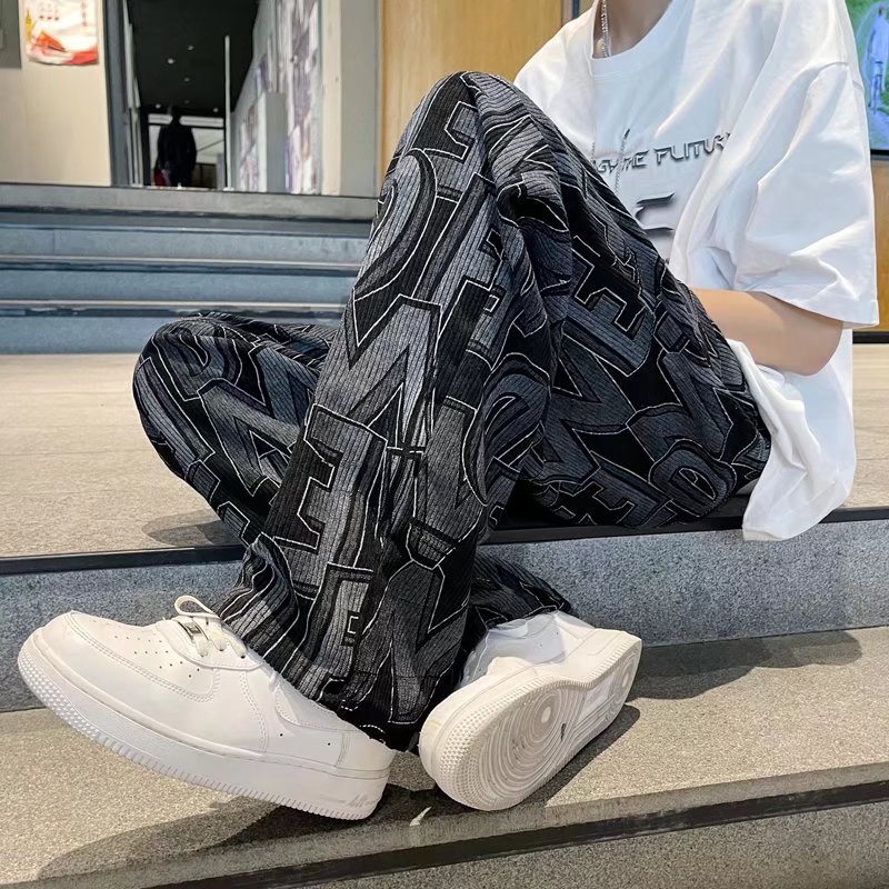 跨境灯芯绒裤子男满印高街痞帅ins休闲长裤潮流宽松阔腿裤港风详情4