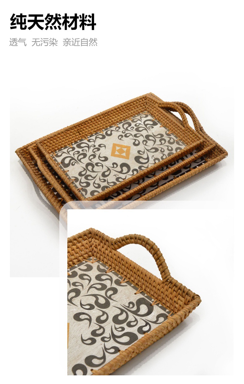 藤编点心托盘双耳日式水果茶盘提手桌面餐厅收纳筐手工面包篮批发详情4