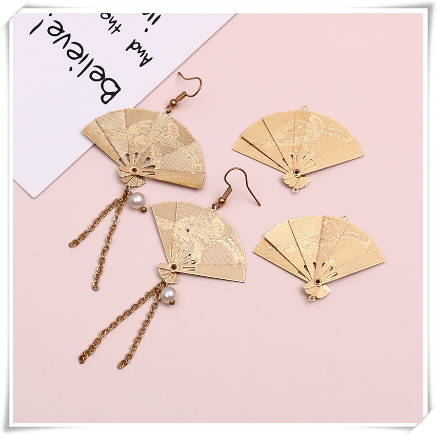 Phoenix openable fan-shaped earrings accessory, retro Chinese style and trend jewelry accessory, cross-border popular ear accessory matching pic 3
