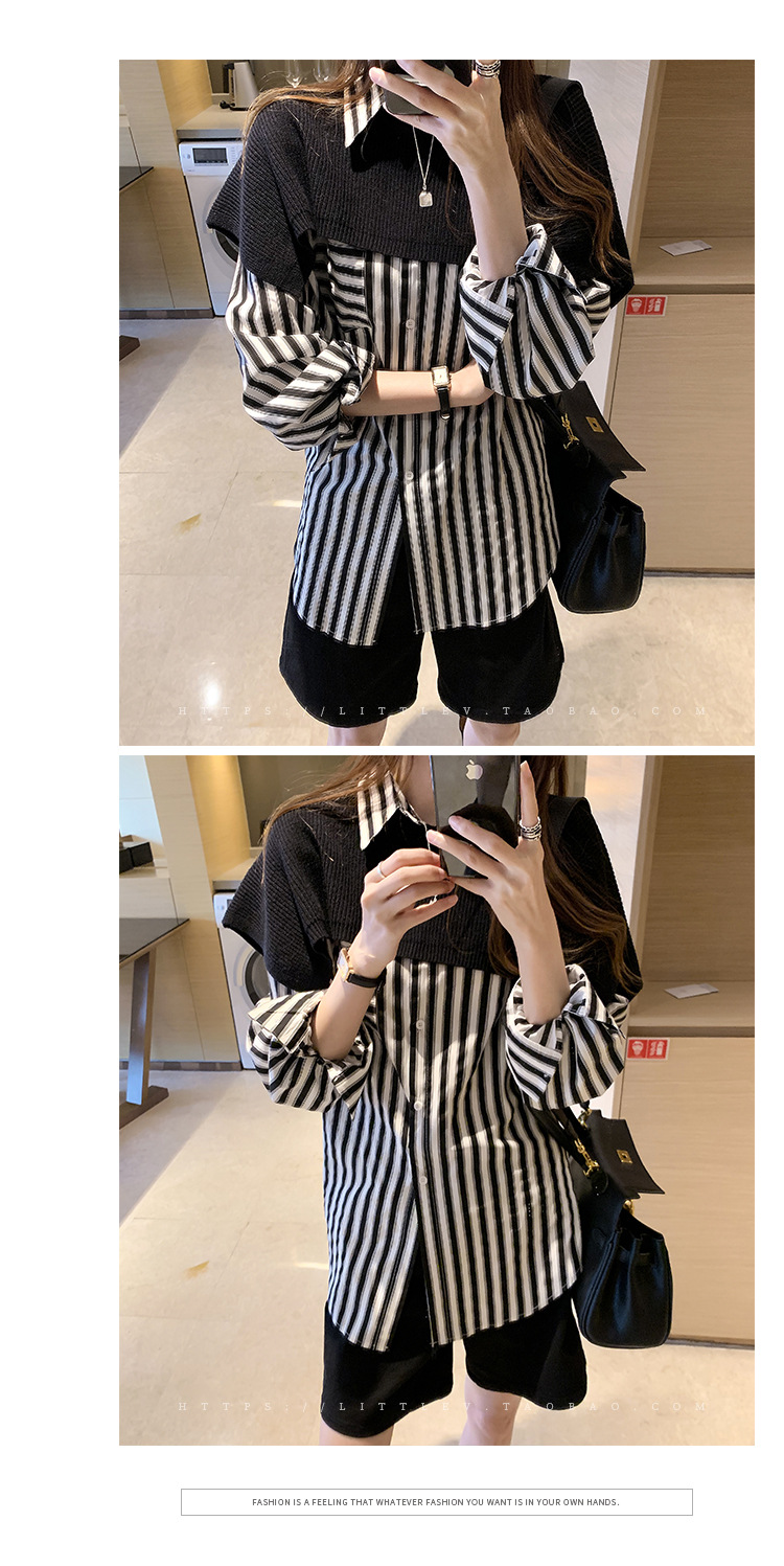 A new design of a trendy striped shirt for women, a loose Hong Kong-style shirt as a base layer pic 8