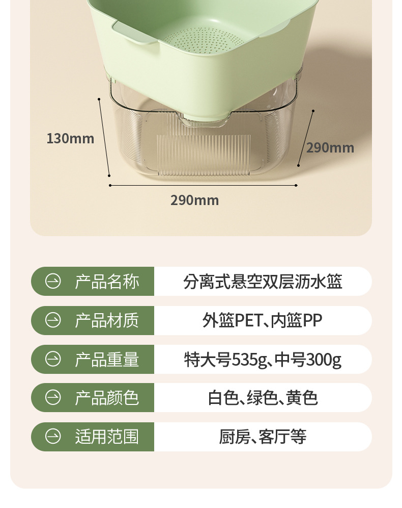 新款 沥水篮双层加厚透明洗菜盆厨房家用客厅多功能洗水果蔬菜篮详情23