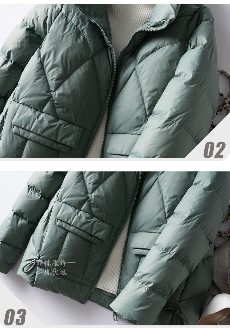 A new, fashionable and stylish green white duck down winter jacket for women in 2022 pic 6